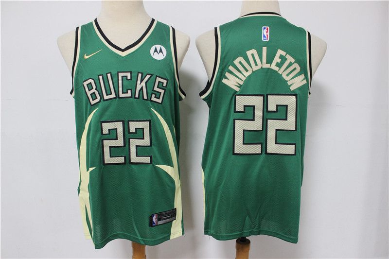 Men Milwaukee Bucks 22 Middleton Green Award Edition Nike 2021 NBA Jerseys